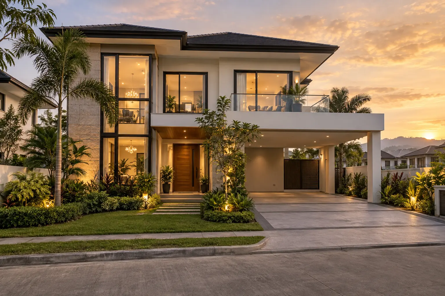 Contemporary two-storey house with landscaped garden